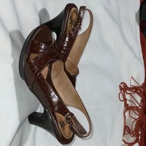 Sofft Heeled Sandals, Slingback, Size 7.5, Brown Croco